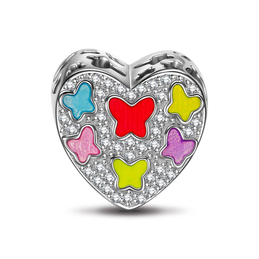 gon- Sterling Silver Colorful Butterfly Charms With Enamel In White Gold Plated