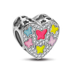 Sterling Silver Colorful Butterfly Charms With Enamel In White Gold Plated