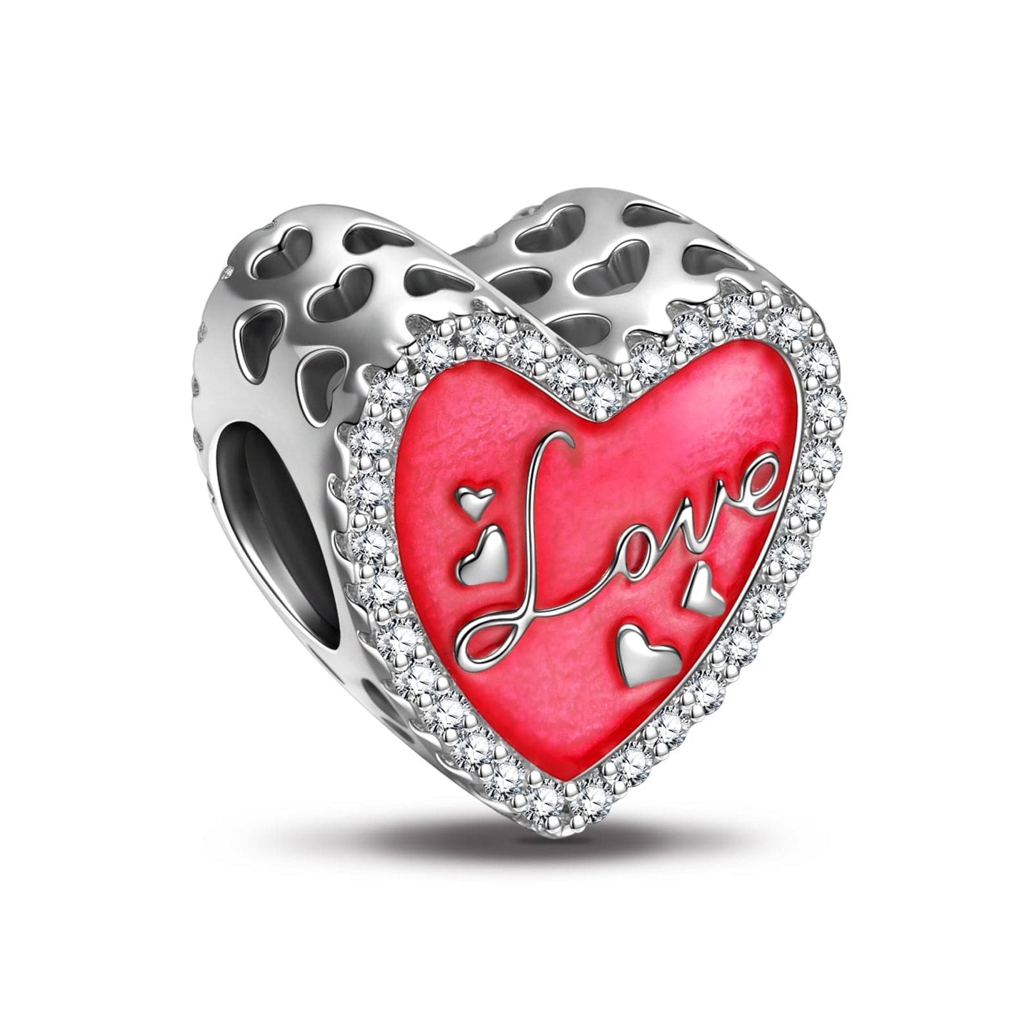 Sterling Silver Best Mom Charms With Enamel In White Gold Plated