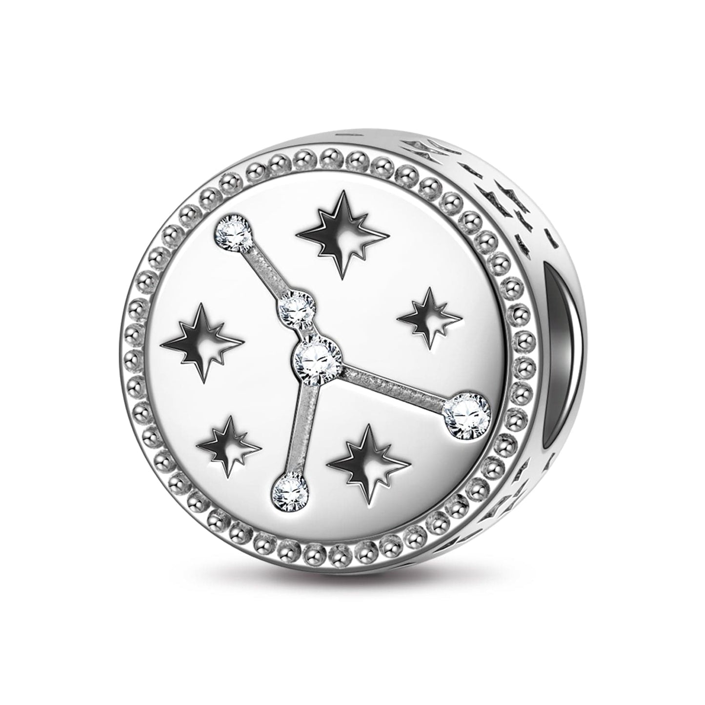 Sterling Silver Cancer Charms With Enamel In White Gold Plated