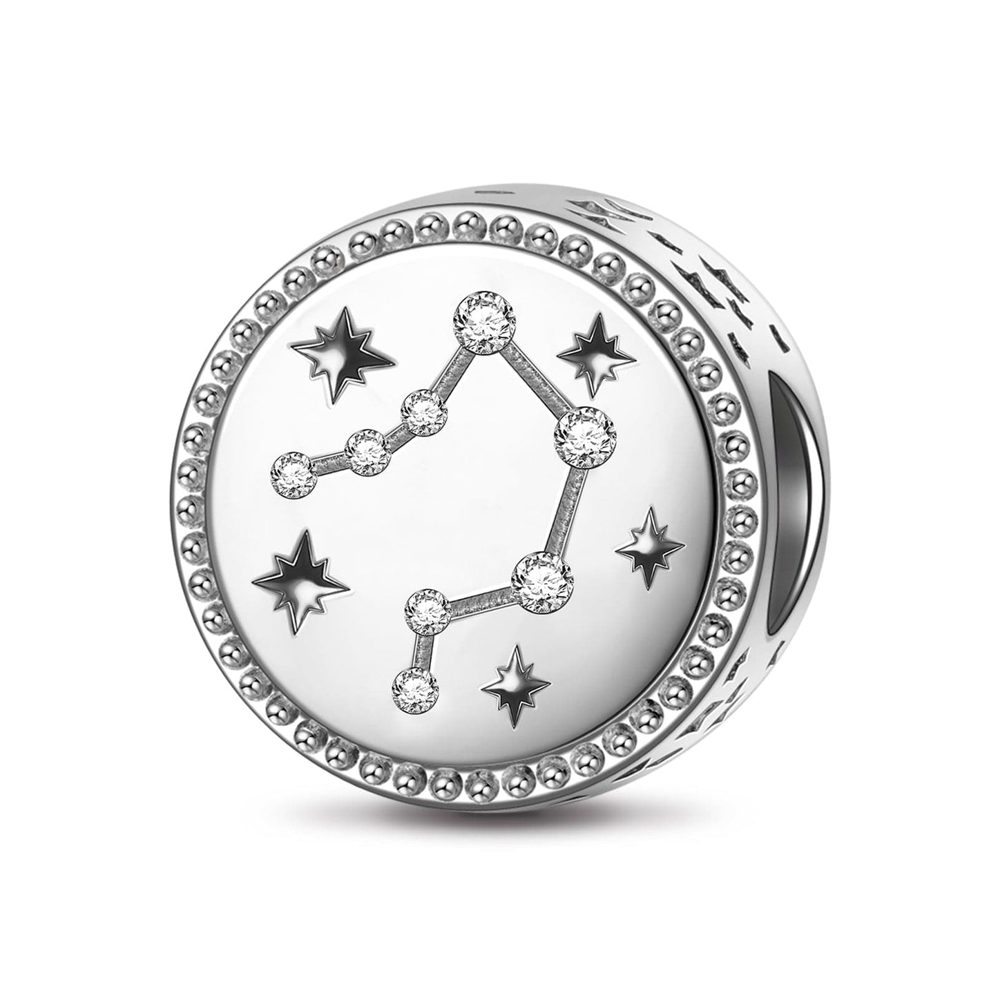 Sterling Silver Libra Charms With Enamel In White Gold Plated