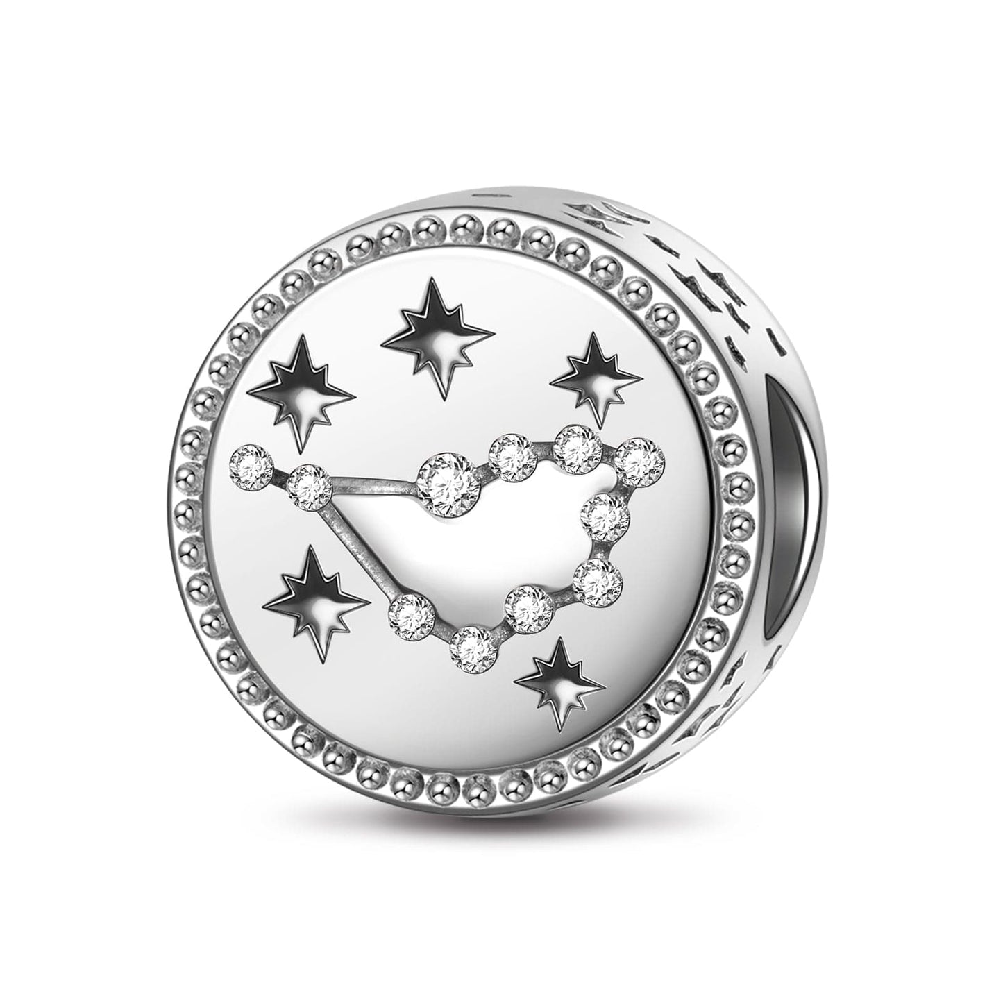 Sterling Silver Capricorn Charms With Enamel In White Gold Plated