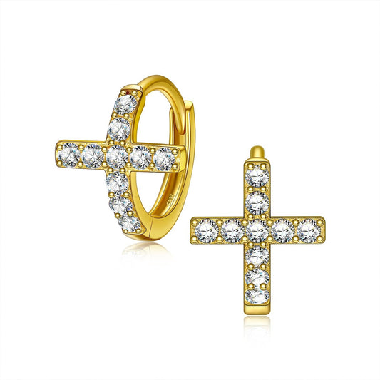 gon- Sterling Silver Personalised Golden Cross Earrings In 14K Gold Plated