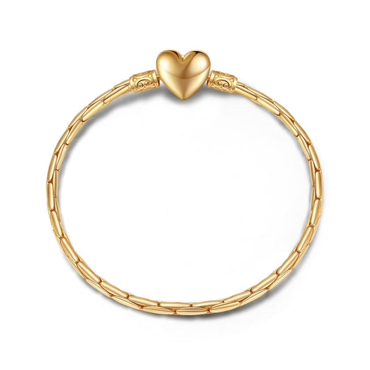 gon- Sterling Silver Heart Bamboo Chain Bracelet In 14 Gold Plated