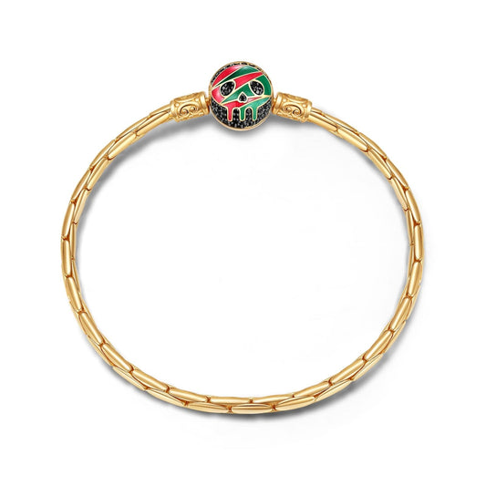gon- Sterling Silver Skull Bamboo Chain Bracelet With Enamel In Two-Tone Plating