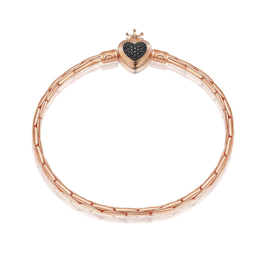 gon- Sterling Silver Queen's Crown Bamboo Chain Bracelet In Rose Gold Plated