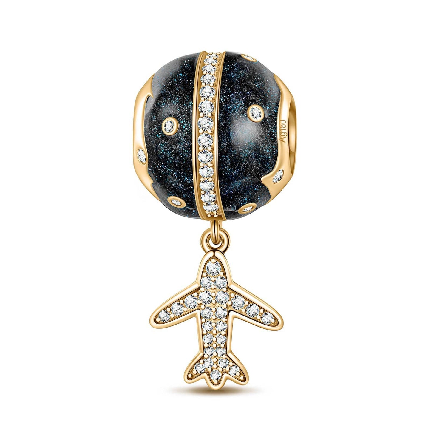 Flying Around The Equator Tarnish-resistant Silver Dangle Charms With Enamel In 14K Gold Plated
