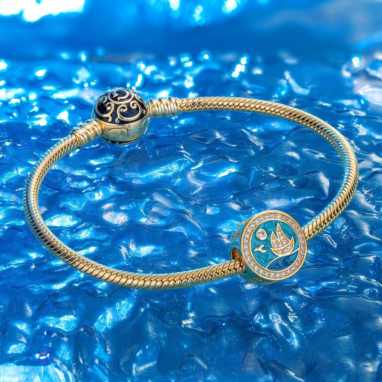 Sail Away Azure Tarnish-resistant Silver Charms With Enamel In 14K Gold Plated