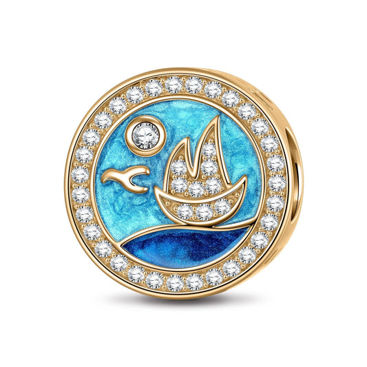 gon- Sail Away Azure Tarnish-resistant Silver Charms With Enamel In 14K Gold Plated