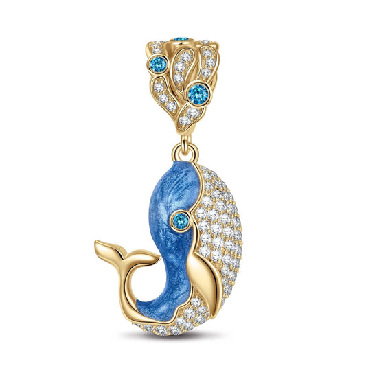 gon- Cute Blue Whale Tarnish-resistant Silver Dangle Charms With Enamel In 14K Gold Plated