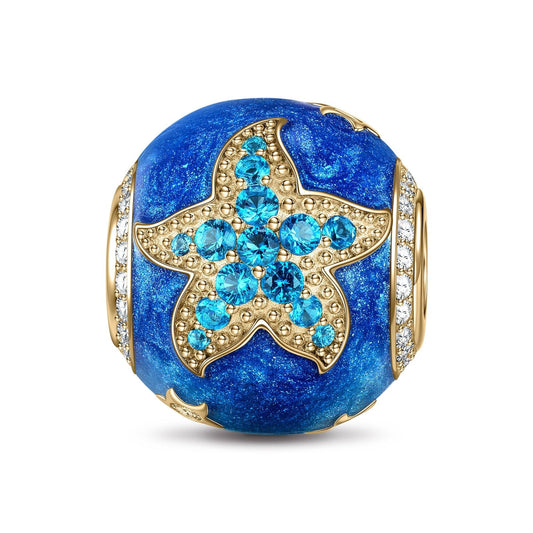 gon- Cute Blue Starfish Tarnish-resistant Silver Charms With Enamel In 14K Gold Plated