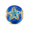 Cute Blue Starfish Tarnish-resistant Silver Charms With Enamel In 14K Gold Plated