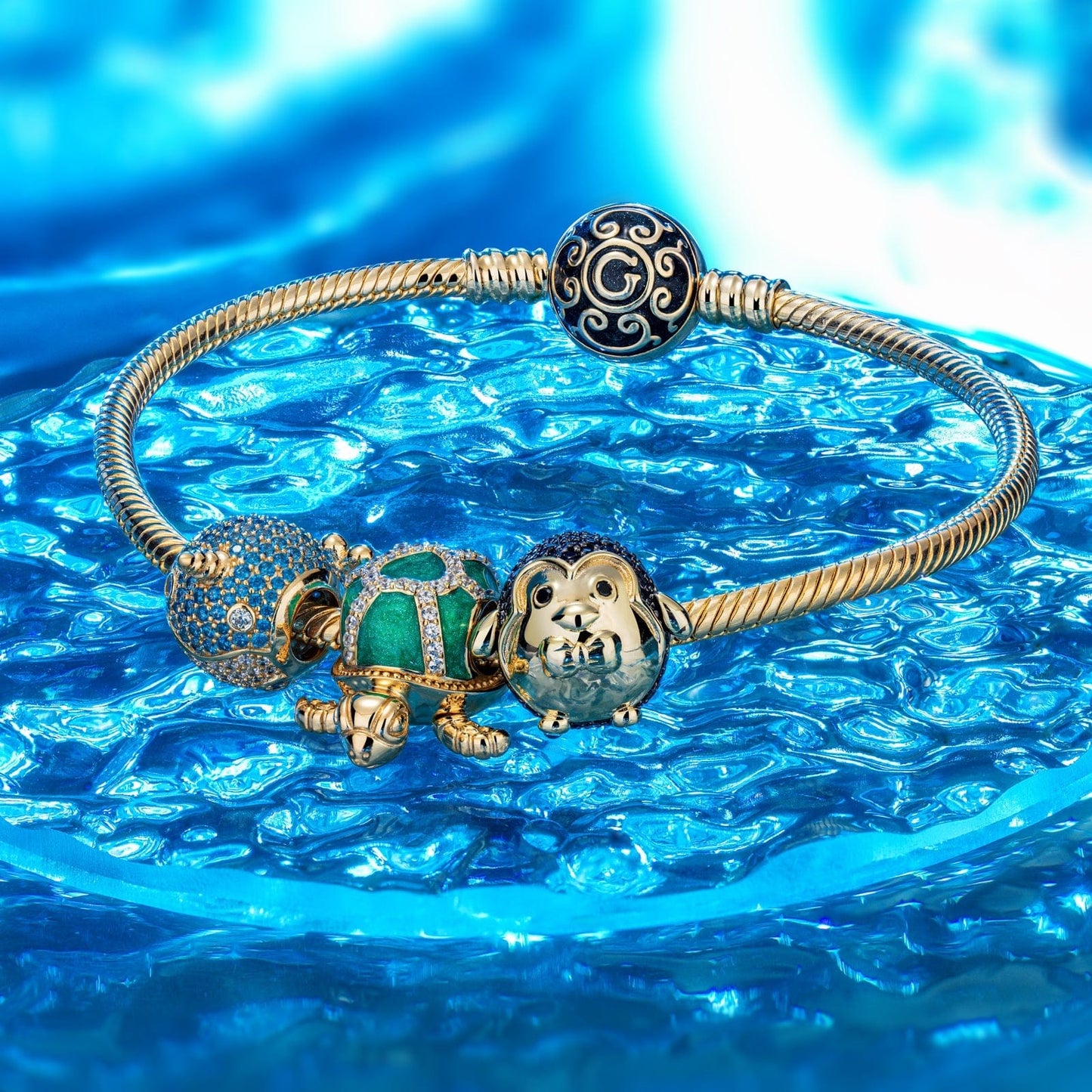 Cute Green Turtle Tarnish-resistant Silver Charms With Enamel In 14K Gold Plated