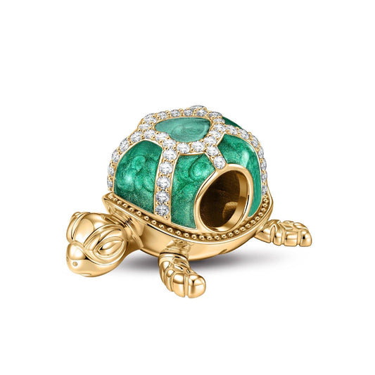gon- Cute Green Turtle Tarnish-resistant Silver Charms With Enamel In 14K Gold Plated
