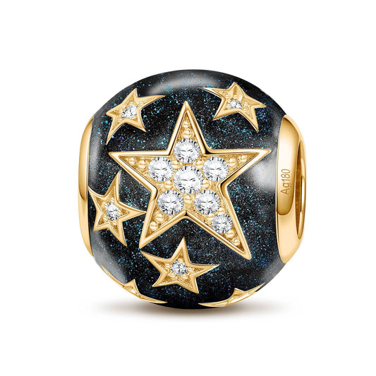 gon- Golden Stars Tarnish-resistant Silver Charms With Enamel In 14K Gold Plated