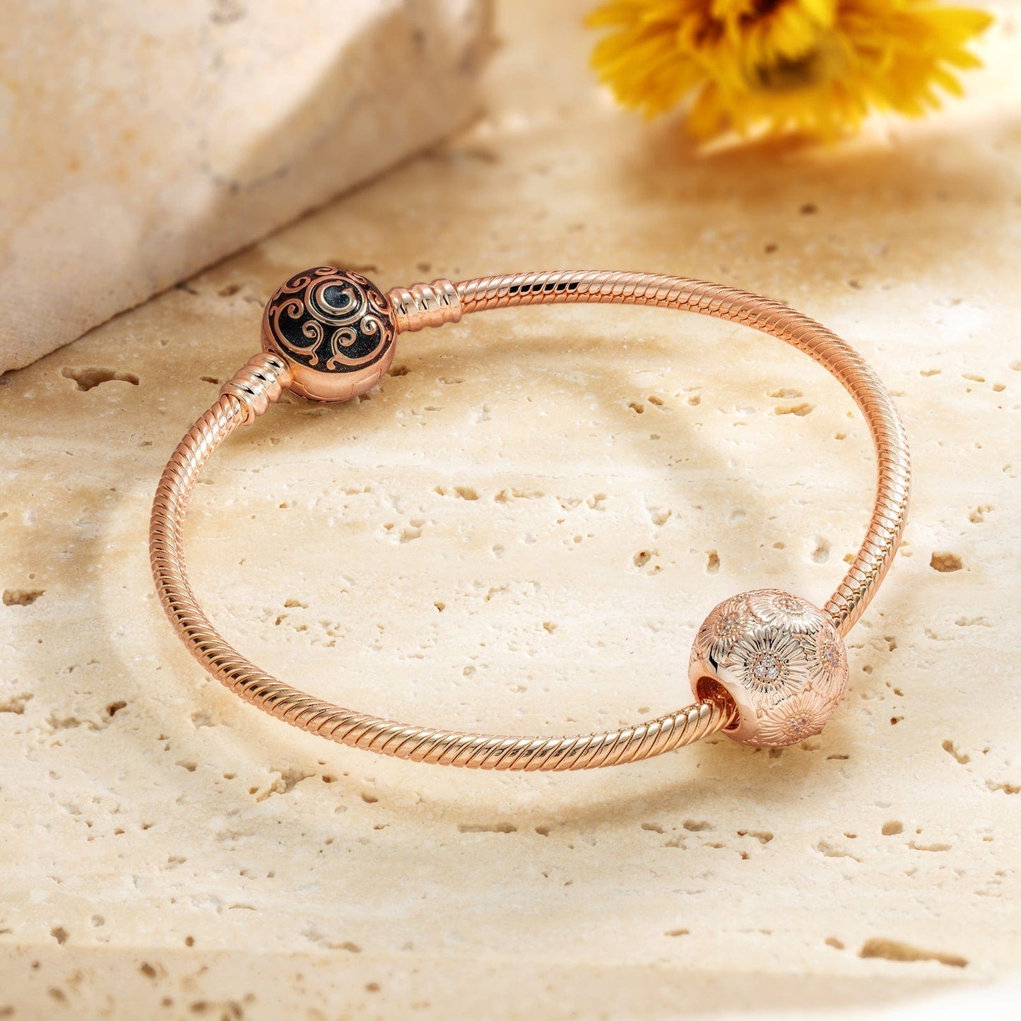 Rose Golden Daisy Tarnish-resistant Silver Charms In Rose Gold Plated