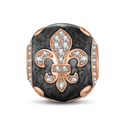 gon- Glorious Black Iris Tarnish-resistant Silver Charms With Enamel In Rose Gold Plated