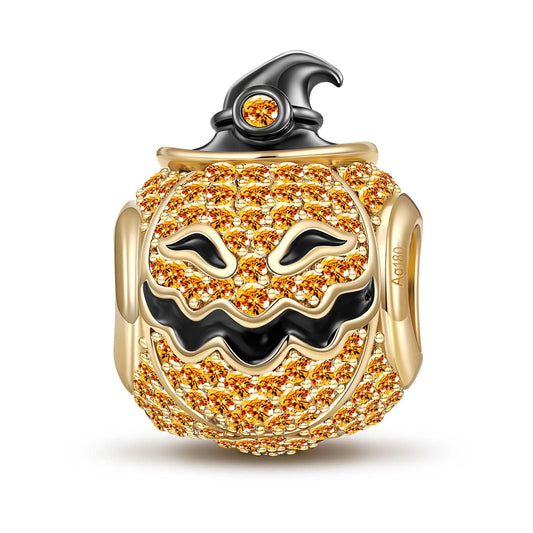 gon- Orange Pumpkin Lantern Tarnish-resistant Silver Charms With Enamel In 14K Gold Plated