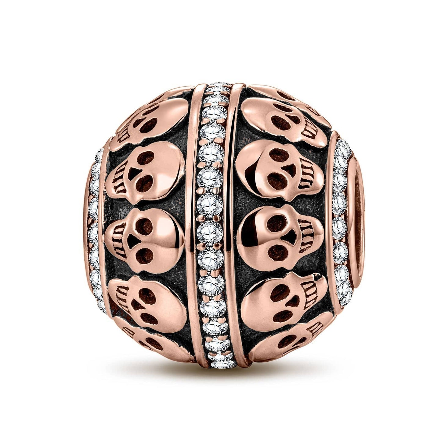 Halloween Skulls Tarnish-resistant Silver Charms With Enamel In Rose Gold Plated