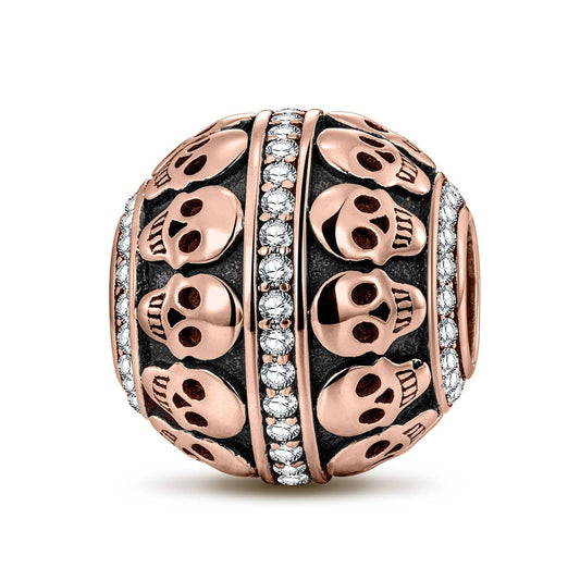 gon- Halloween Skulls Tarnish-resistant Silver Charms With Enamel In Rose Gold Plated
