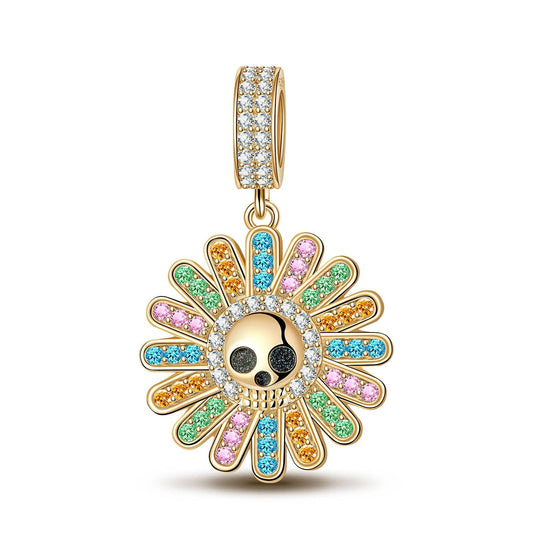 gon- Colorful Flowers And Skulls Tarnish-resistant Silver Dangle Charms With Enamel In 14K Gold Plated