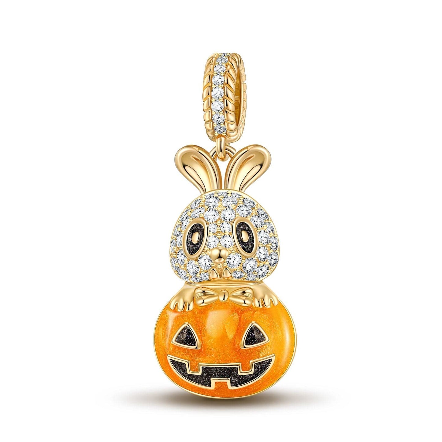 Cute Pumpkin Bunny Tarnish-resistant Silver Dangle Charms With Enamel In 14K Gold Plated