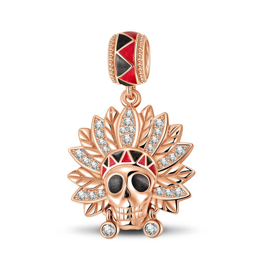 gon- Tribal Chief Skull Head Tarnish-resistant Silver Dangle Charms With Enamel In Rose Gold Plated
