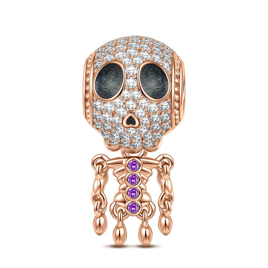 gon- Lady Skeleton Tarnish-resistant Silver Dangle Charms With Enamel In Rose Gold Plated