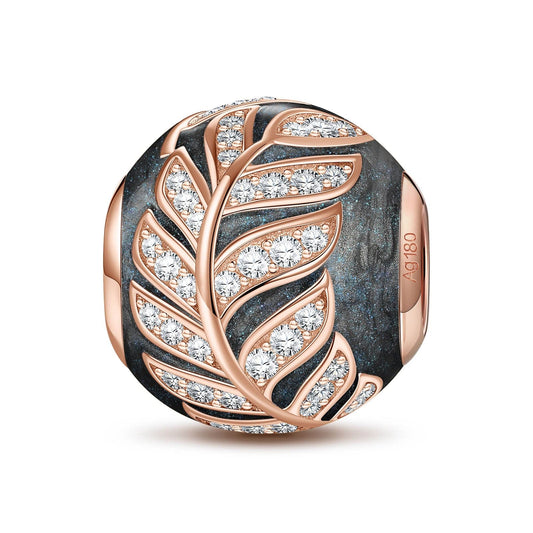 gon- Feather Glory Black Tarnish-resistant Silver Charms With Enamel In Rose Gold Plated