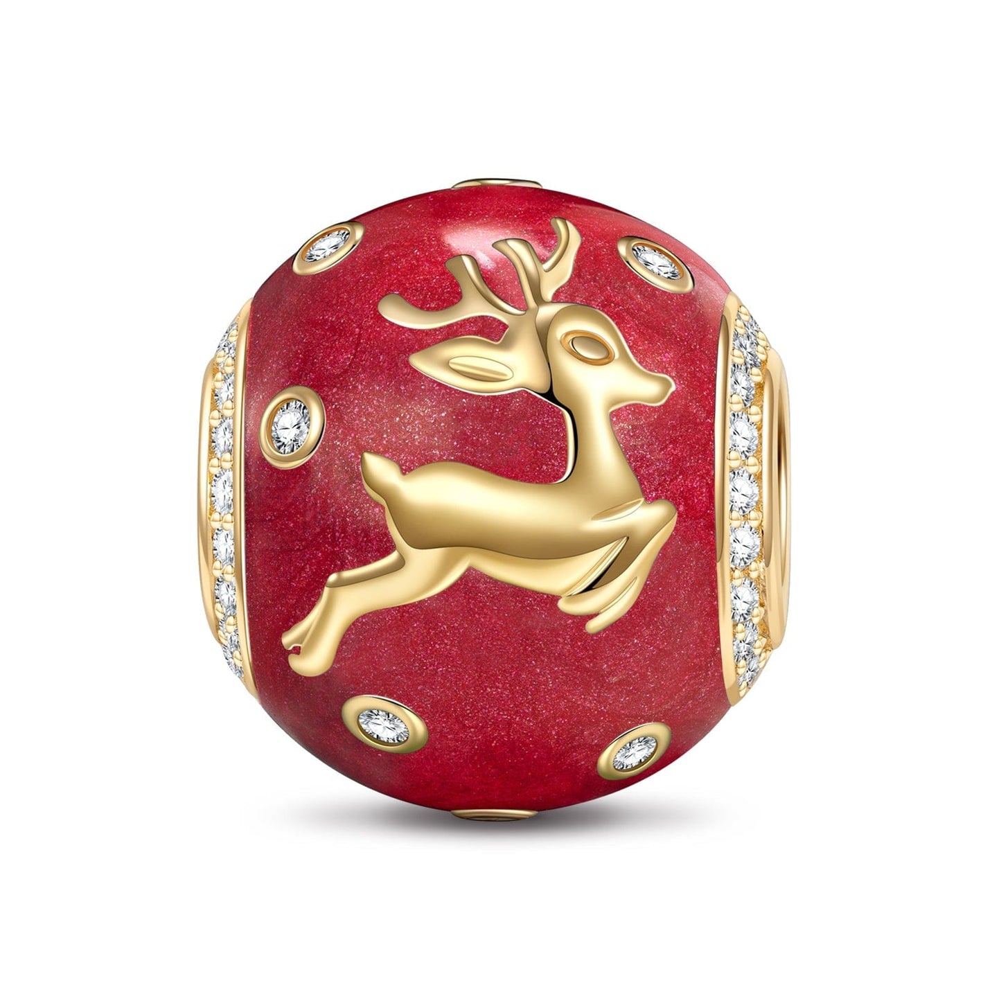 Reindeer Christmas Eve Tarnish-resistant Silver Charms With Enamel In 14K Gold Plated