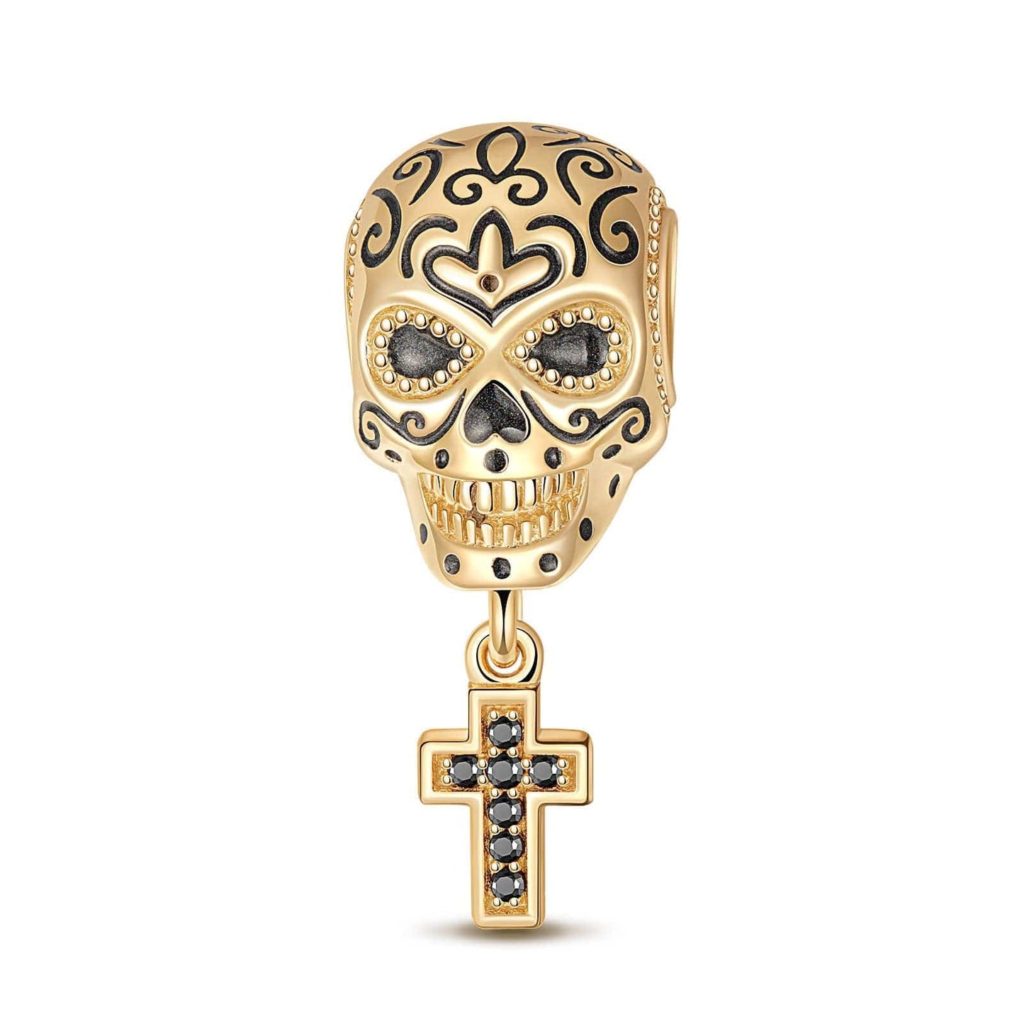 Skull And Crossbones Tarnish-resistant Silver Dangle Charms With Enamel In 14K Gold Plated