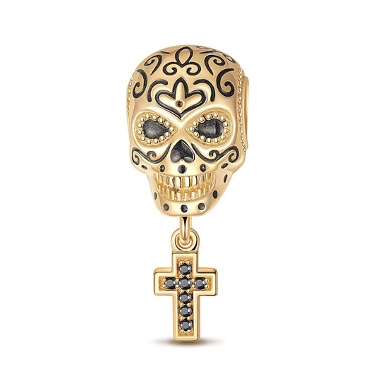 gon- Skull And Crossbones Tarnish-resistant Silver Dangle Charms With Enamel In 14K Gold Plated