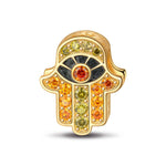 Hamasa Hand Tarnish-resistant Silver Charms With Enamel In 14K Gold Plated