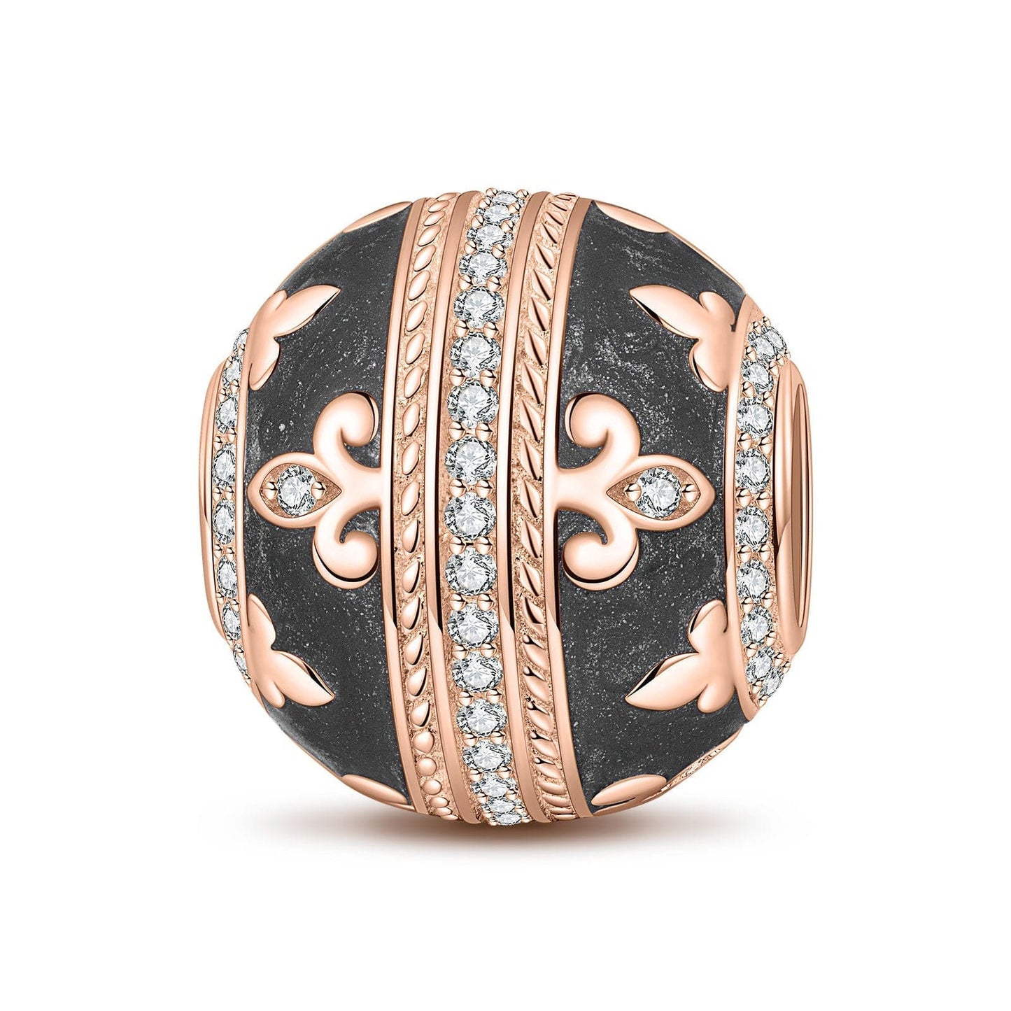 Glory Black Iris Tarnish-resistant Silver Charms With Enamel In Rose Gold Plated