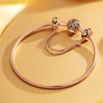 Four Leaf Clover Tarnish-resistant Silver Safety Chain With Enamel In Rose Gold Plated