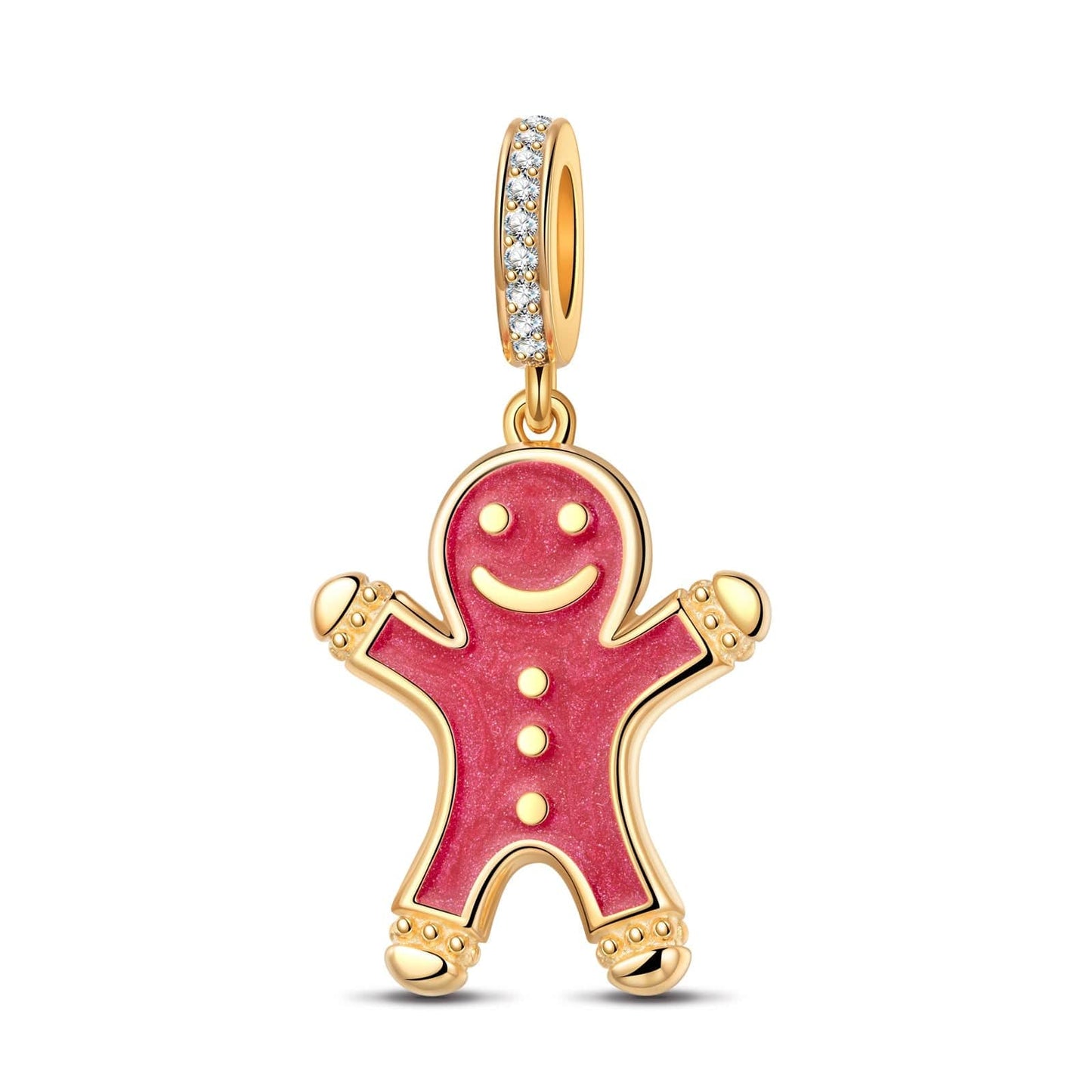 Embrace The Gingerbread Man Tarnish-resistant Silver Dangle Charms With Enamel In 14K Gold Plated