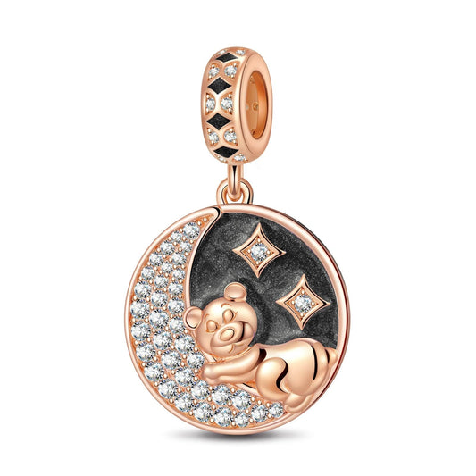 gon- Moon With Stars Tarnish-resistant Silver Dangle Charms With Enamel In Rose Gold Plated
