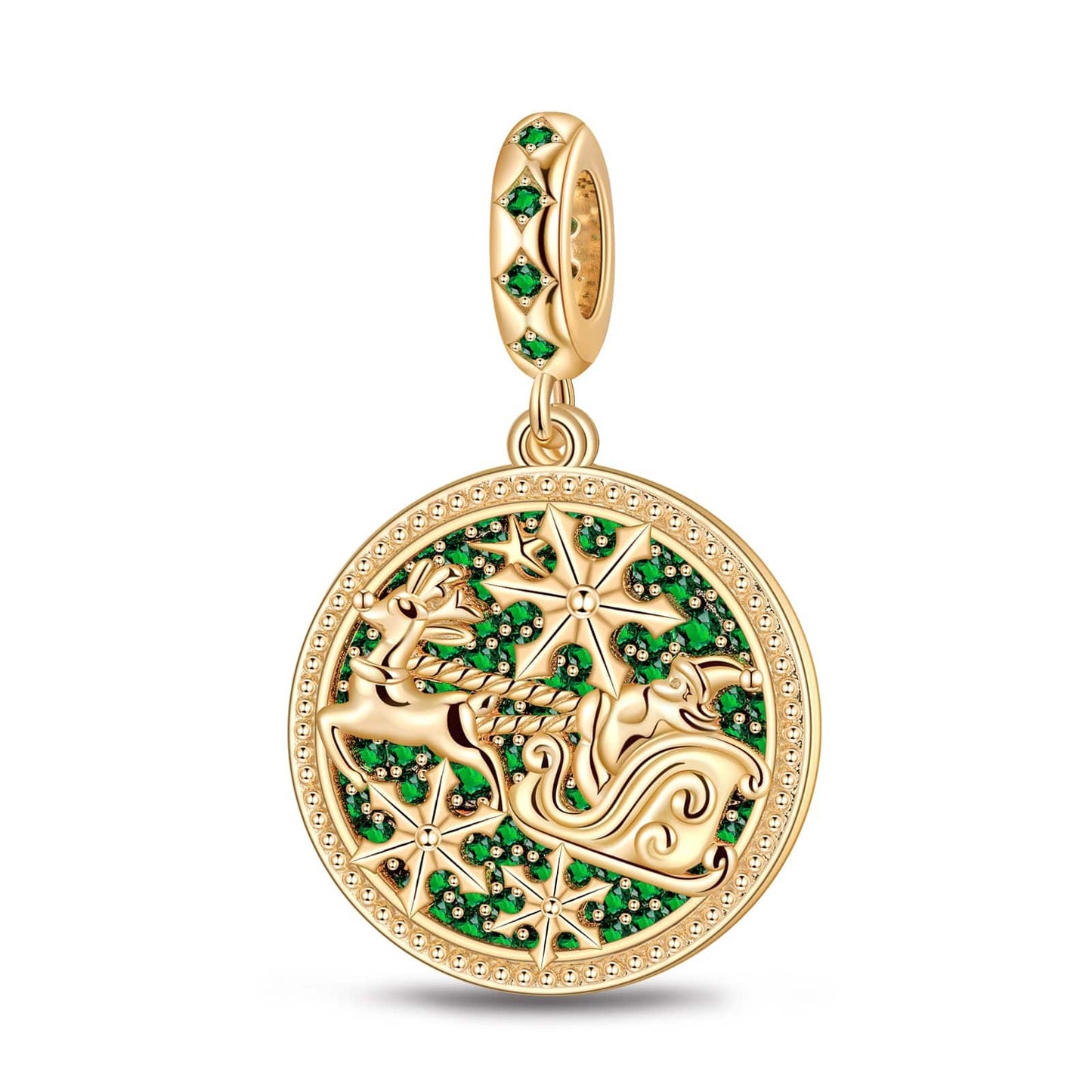 Green Christmas Night Tarnish-resistant Silver Dangle Charms In 14K Gold Plated