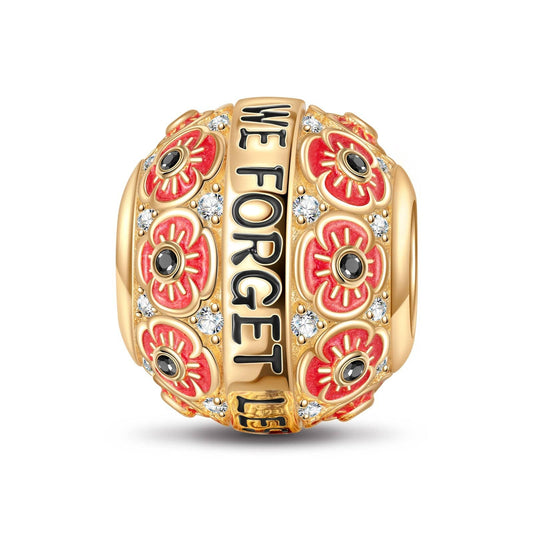 gon- Red Flowers of Hope Tarnish-resistant Silver Charms With Enamel In 14K Gold Plated