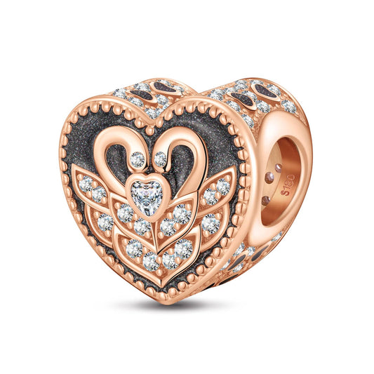 gon- Swan's Love Tarnish-resistant Silver Charms With Enamel In Rose Gold Plated