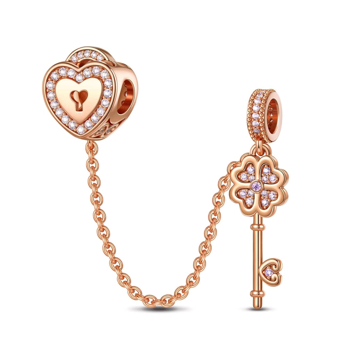The Key To My Heart Tarnish-resistant Silver Dangle Charms In Rose Gold Plated