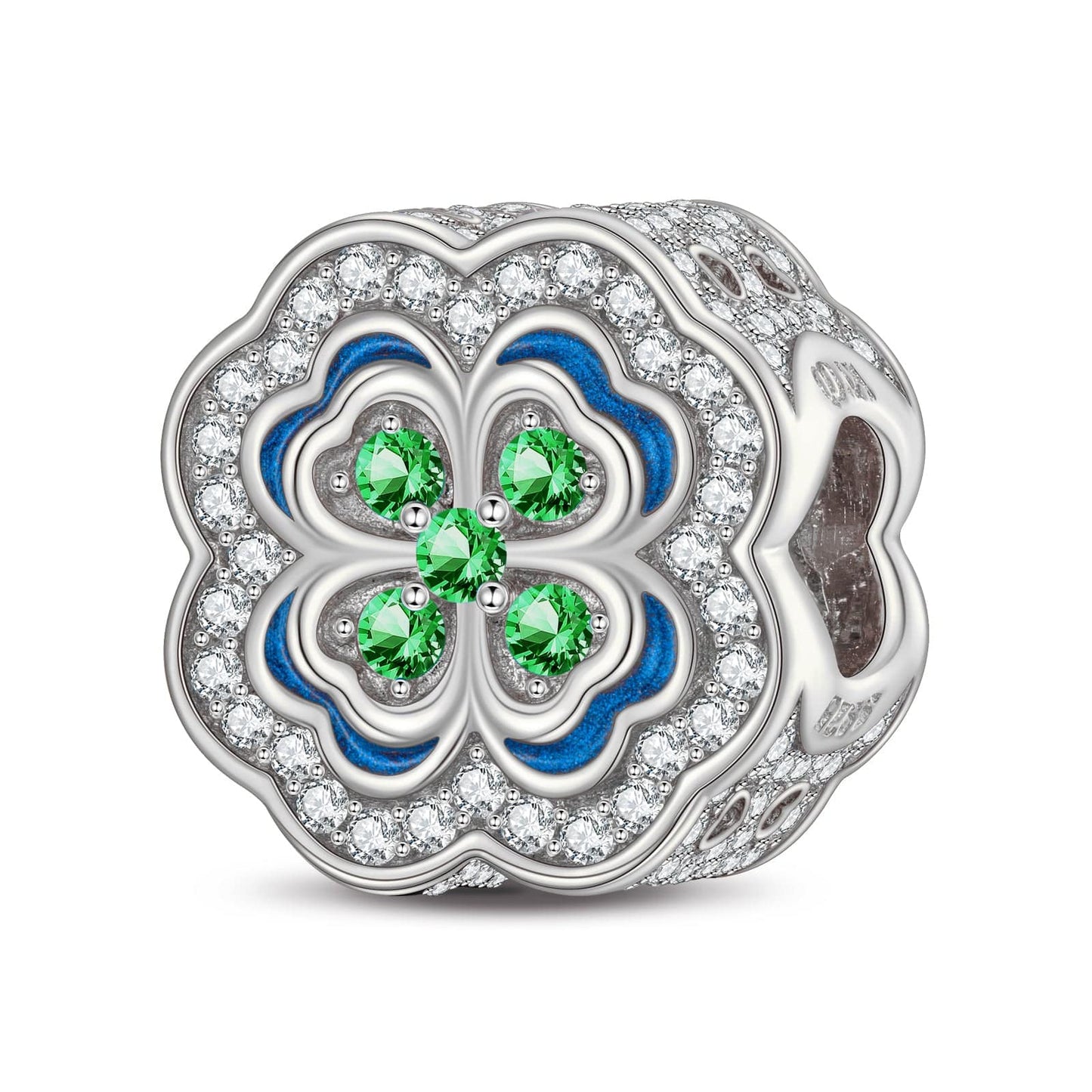 Lucky Clover Tarnish-resistant Silver Charms With Enamel In White Gold Plated