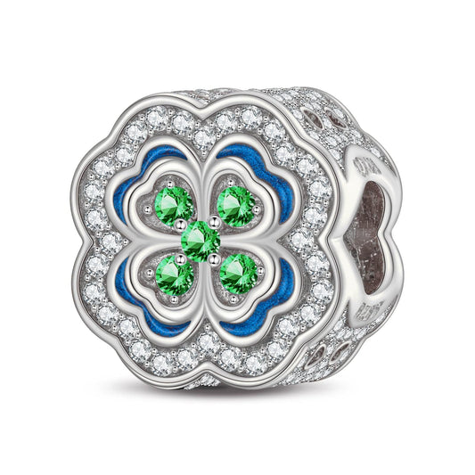 gon- Lucky Clover Tarnish-resistant Silver Charms With Enamel In White Gold Plated