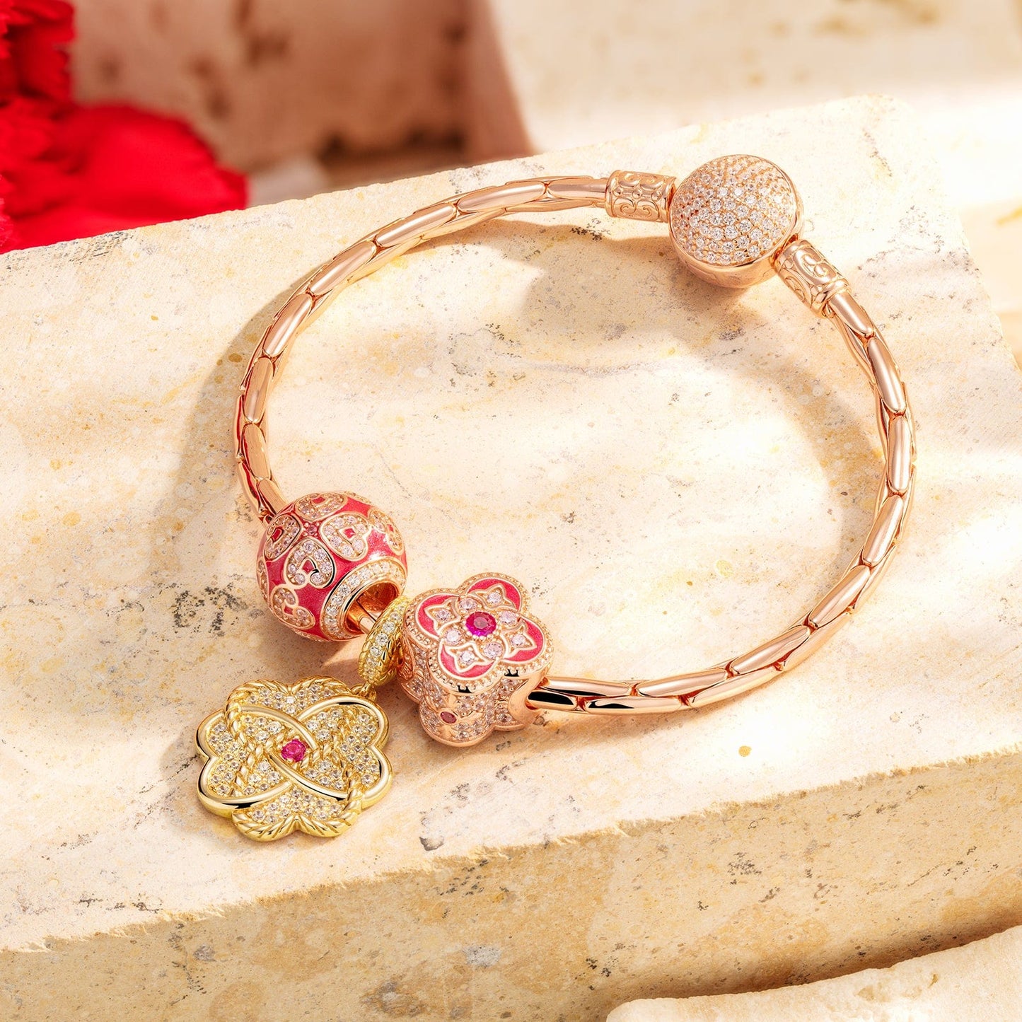 Laurel On An August Night Tarnish-resistant Silver Charms With Enamel In Rose Gold Plated