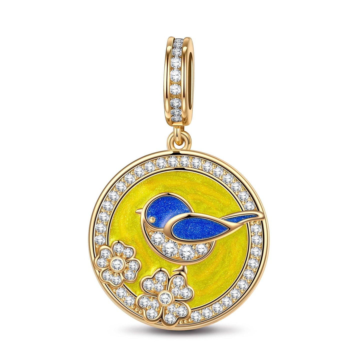 Spring Chanting Tarnish-resistant Silver Dangle Charms With Enamel In 14K Gold Plated