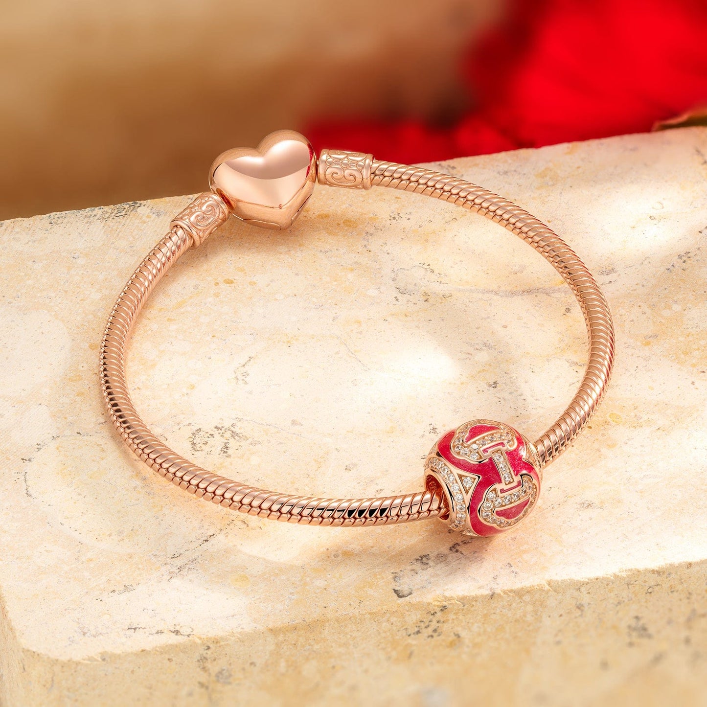 Heart Lock Tarnish-resistant Silver Charms With Enamel In Rose Gold Plated