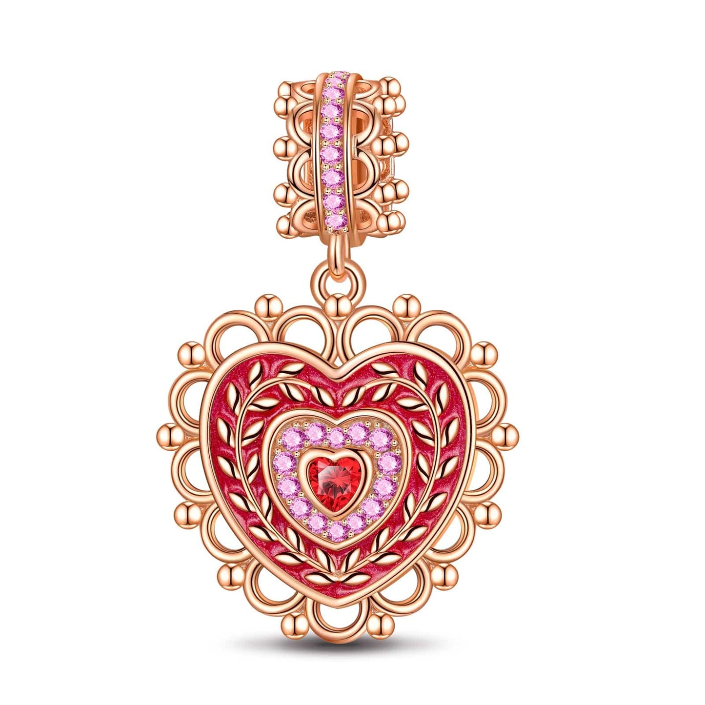 Crowned With Love Tarnish-resistant Silver Dangle Charms With Enamel In Rose Gold Plated