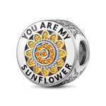 Sunflower Tarnish-resistant Silver Charms With Enamel In White Gold Plated