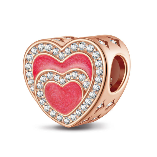 gon- Heart To Heart Tarnish-resistant Silver Charms With Enamel In Rose Gold Plated