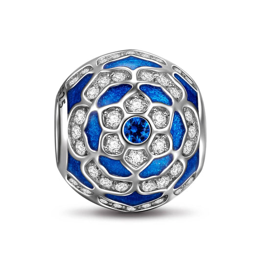 gon- Sterling Silver Blue Lotus Charms With Enamel In White Gold Plated